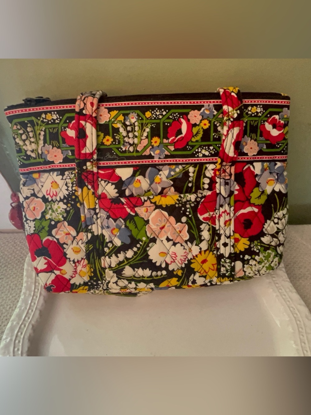 Vera Bradley quilted tote bag in the "Poppy Fields" pattern